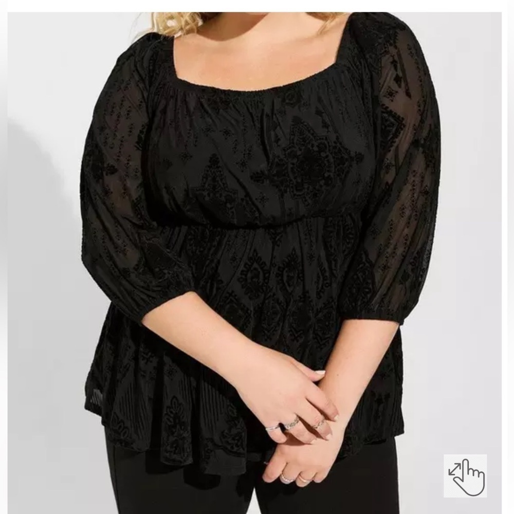 Sheer Black Women's Top by Torrid, Cinched Waist, Dress up or Wear with Jeans! - Picture 7 of 13